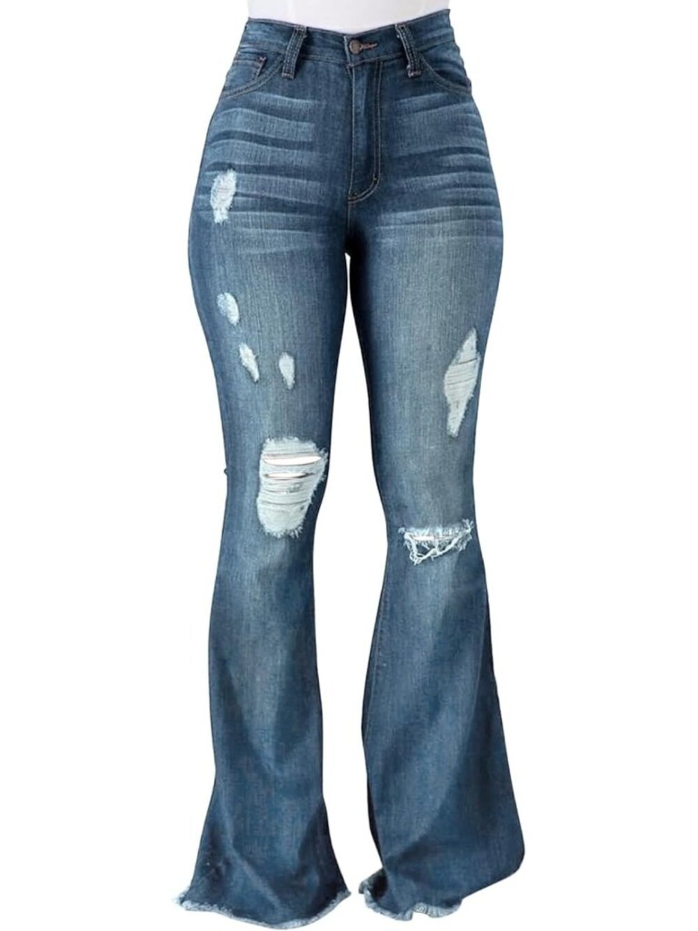 Vintage High Waist Bell Bottom Jeans for Women | 90s Flare Ripped Distressed